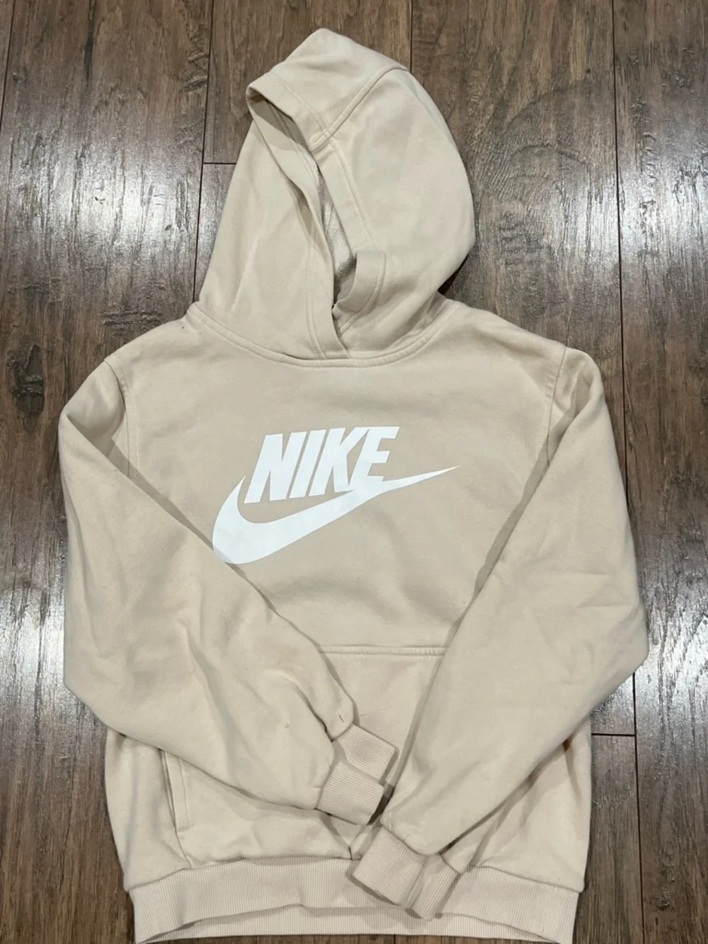 Nike Beige Kids Pullover Hoodie with White Swoosh